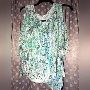 NY COLLECTION Cold Shoulder Flowy Top L NWT